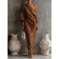 thumbnail image 1 of Brown Womens Textured One-Shoulder Maxi Dress, Relaxed Fit For Casual Or Vacation Wear, 1 of 3