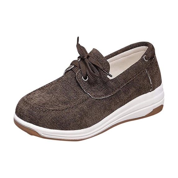 Brown Womens Thick-Soled Shoes With Lace-Up Design For Spring And Summer Comfort And Style
