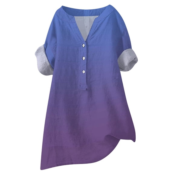 Brown Womens Tops Loose Button Shirt Top Stand Solid Color Medium Sleeve Collar Casual Women's Shirt Women's Shirts for Women