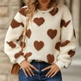 thumbnail image 1 of Brown Womens Tops Teddy Sweatshirt Round Neck Long Sleeves Heart Printed Women Pullover Fall Outfits for Women 2025, 1 of 6