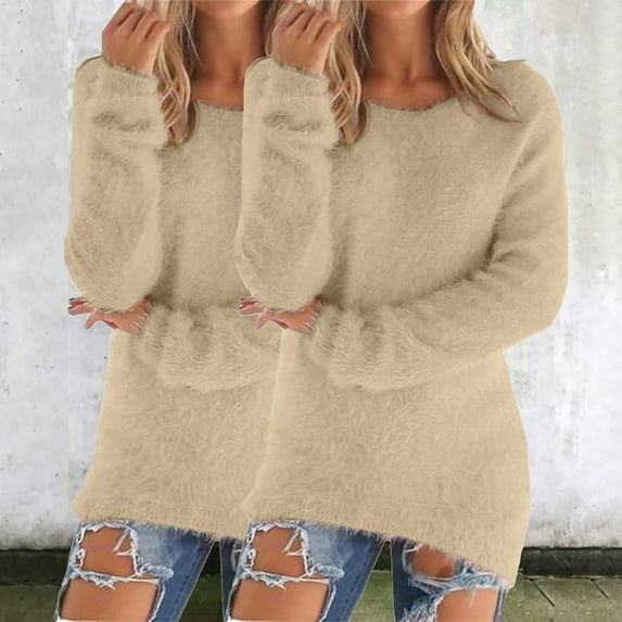 Brown Womens Tops Women's Fashionable Long Sleeve Pullovers Loose Fuzzy Jumper Sweater Fall Outfits for Women 2025