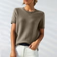 thumbnail image 1 of Brown Womens Tops Women's Round Neck Short Sleeved Loose T Shirt with A Knit Bottom Short Top Shirts for Women, 1 of 6
