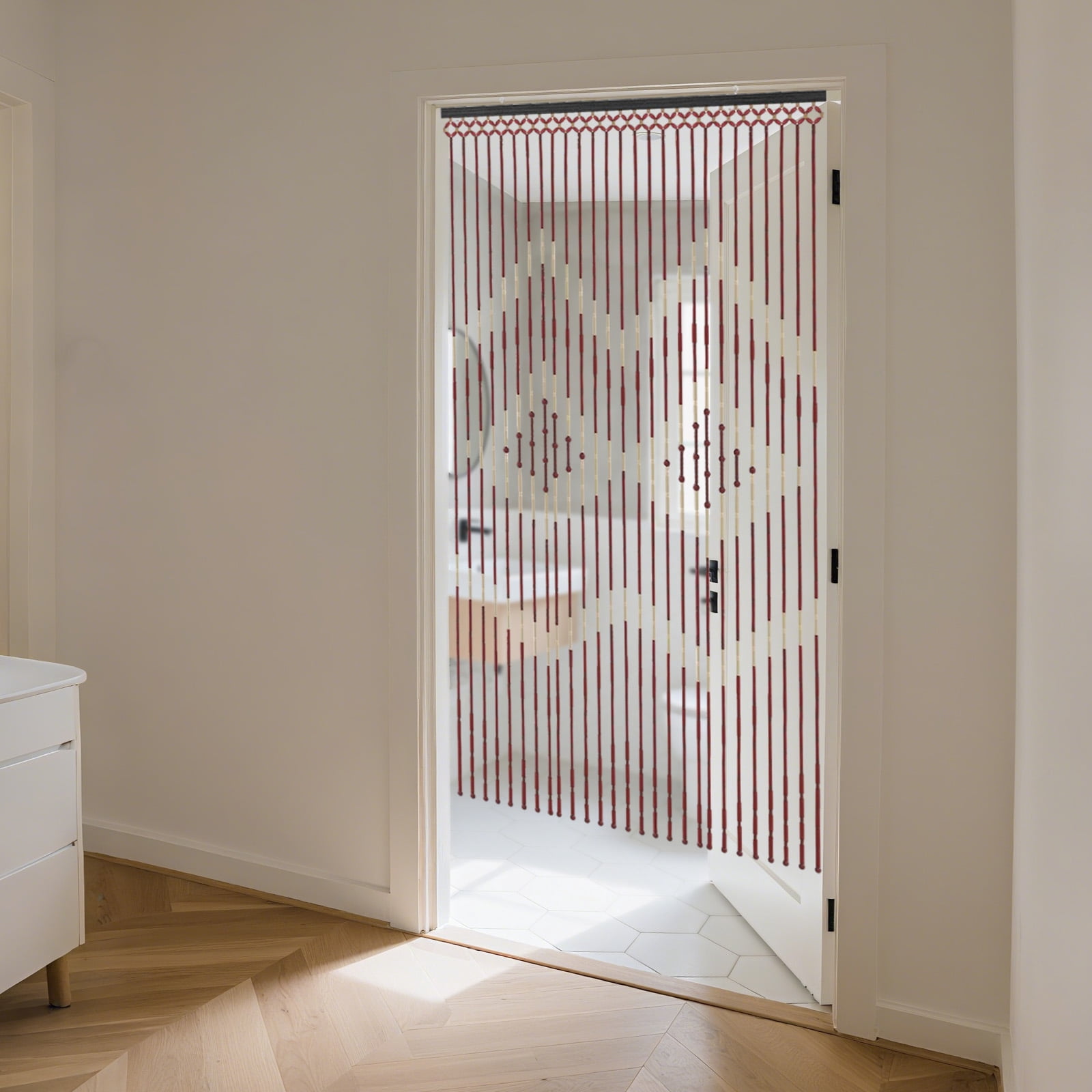 Brown Wood and Bamboo Beaded Curtain for Doorway Room Divider 35" W x 68.9" H, Bamboo and Wooden Doorway Beads-Boho Bohemian Curtain, Wall Decor for Panel Closet Room Dividers