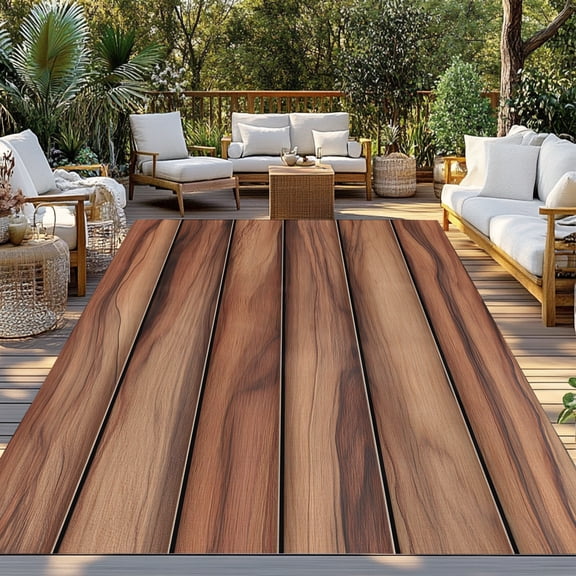 Brown Wood Board Indoor Outdoor Rugs 4x6 Ft, Farmhouses Vintage Barn Theme Plank Texture Outdoor Patio Rugs Mat Washable Outside Area Rugs Carpet for Porch Deck RV Camping Pool Balcony Backyard