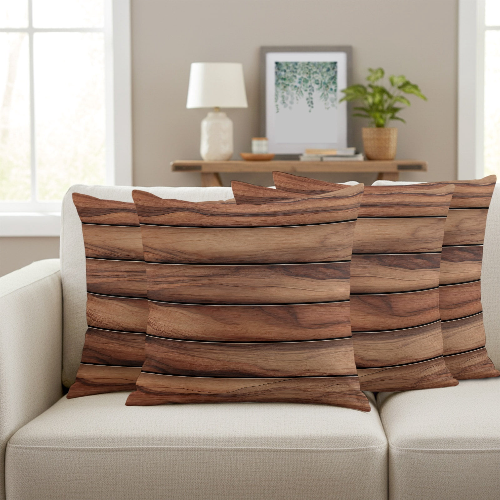 Brown Wood Board Pillow Covers Set of 4, Farmhouses Vintage Barn Theme ...