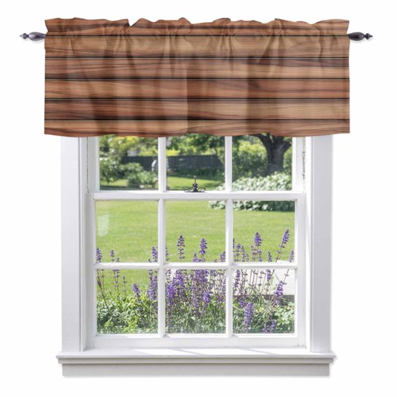 Brown Wood Board Valance Curtain for Windows Farmhouses Vintage Barn Theme Plank Texture Rod Pocket Curtain Valances Short Window Treatments Panels for Kitchen Bathroom Laundry Basement 42 x 12 Inch