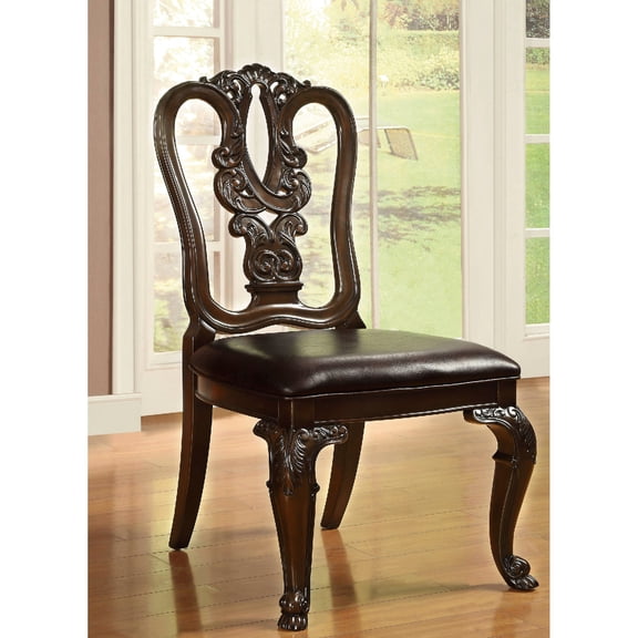 Brown Wood Color - Leatherette Padded Surface - Dining Table Use - Set of 2 Side Chairs