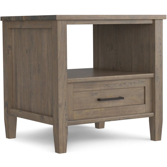 Brown Wood End Table with Drawer and Shelf, Transitional Side Table for Living Room, Bedroom, or Condo