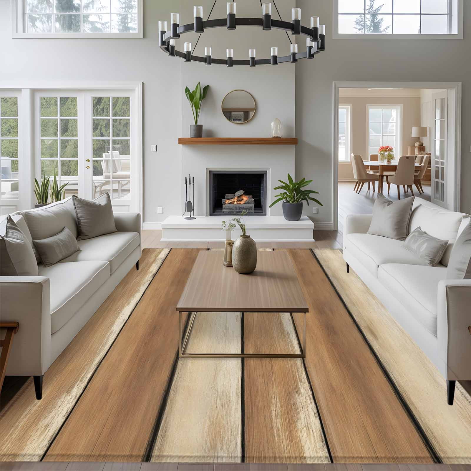 Brown Wood Grain 8x10 Area Rug for Living Room Sectional Sofa, Vintage ...