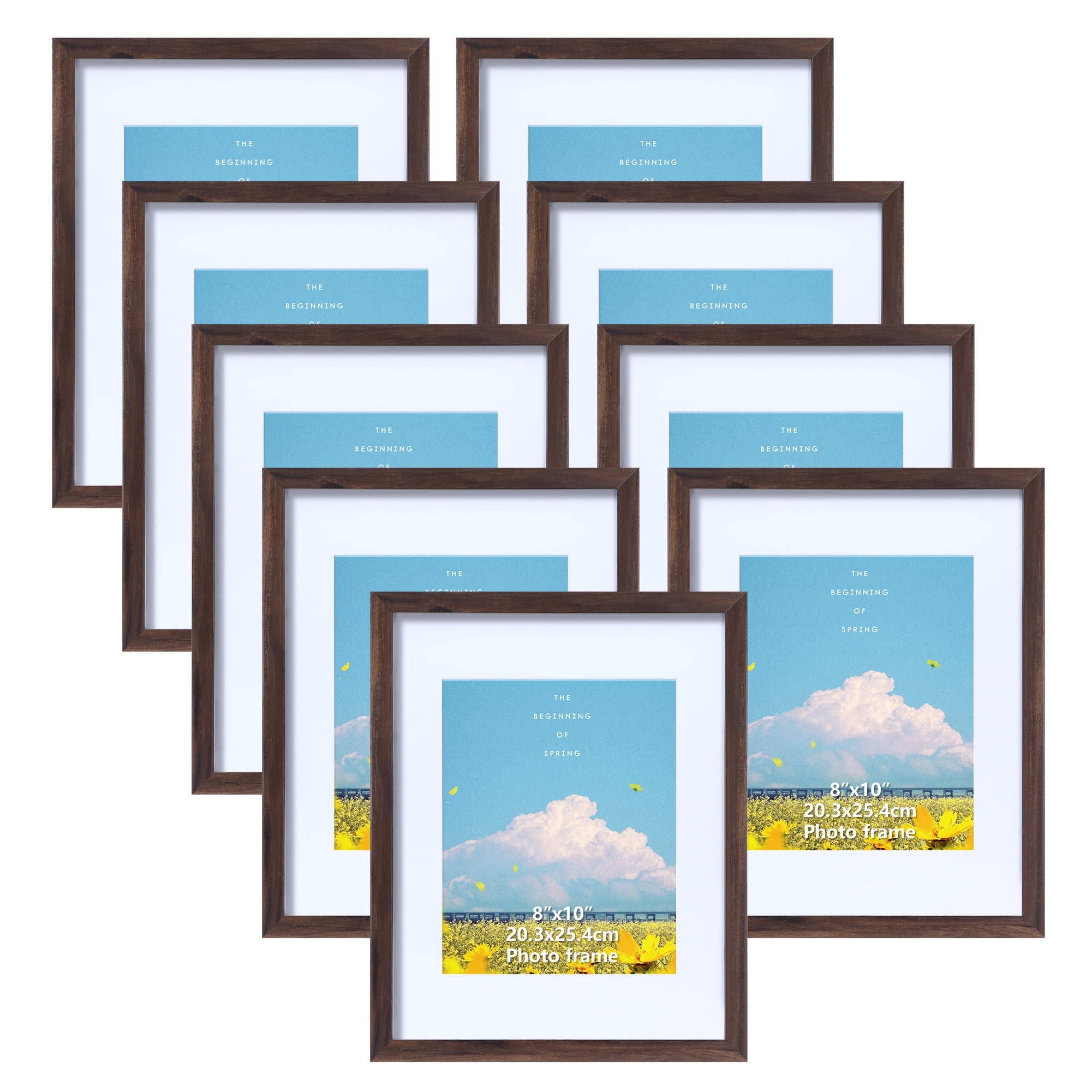 Brown Wood Grain 8x10 Picture Frame Set of 9 with Mat, 8x10 Picture