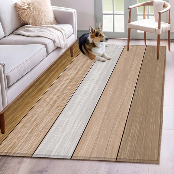 Brown Wood Grain Area Rug 4x6 FT, Non Slip Kids Room Carpet, Country Retro Wooden Plank Farmhouse Washable Soft Floor Carpet Non-Shedding Throw Rug for Dorm Kitchen Study Room Home Office Bedside