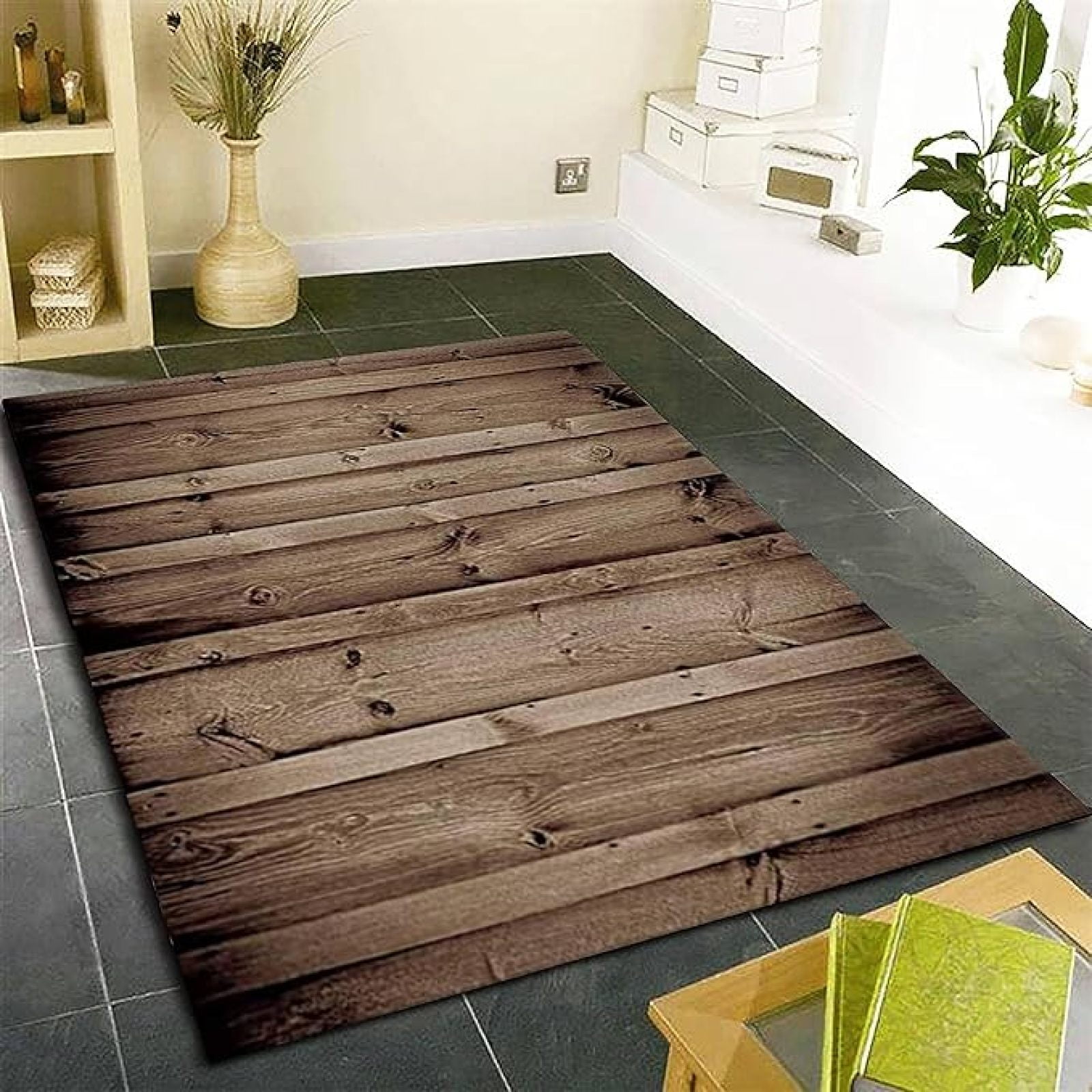 Brown Wood Grain Area Rugs, Vintage Farm Wood Pattern Kids Rug, Low ...
