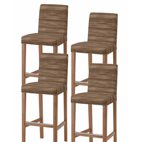 Brown Wood Grain Bar Stool Covers Set of 4, Retro Farmhouse Wooden Plank Stretch Washable Bar Chair Covers with Backs, Removable Pub Counter Height Chair Cover for Kitchen Dining Room Cafe