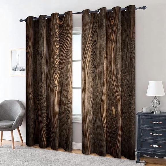 Brown Wood Grain Blackout Curtains, Vintage Wooden Curtains for Bedroom Living Room - Rustic Wood Grain Decor Window Treatments, Grommet Drapes 26"W x 63"L (Pack of 2)