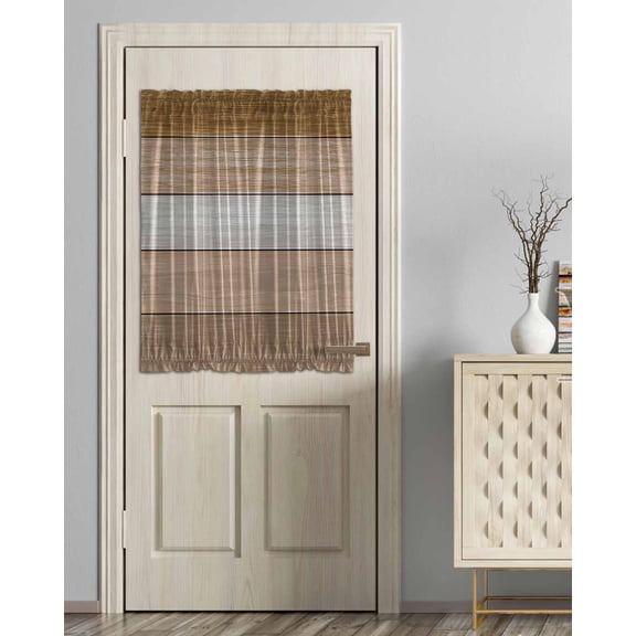 Brown Wood Grain Blackout Door Curtains for French, Glass,Front, Back, Patio Door, Country Retro Wooden Plank Farmhouse Thermal Insulated Rod Pocket Window Curtain Drapes With Tiebacks 54"x40"