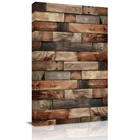 Brown Wood Grain Canvas Wall Art for Living Room, Farmhouse Vintage Wooden Board Patchwork Poster Print Painting for Bedroom Office Home Decoration Wall Pictures Prepare To Hang 8"x12"
