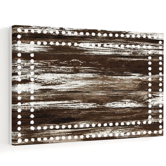 Brown Wood Grain Canvas Wall Art, Wooden Stripes Square Frames White Dotted Borders Wall Art Prints Artwork Framed Canvas Ready to Hang Art Pictures for Bathroom, Dressing Table, Entryway 12" x 8"