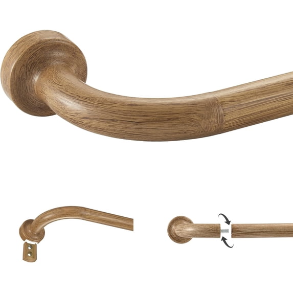 Brown Wood Grain Disc Curtain Rods, 84-144 Inches Window Curtain Rod ...