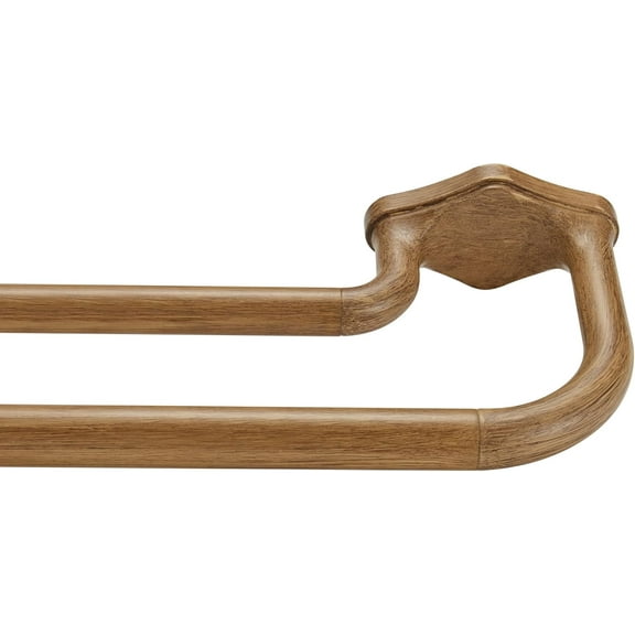Brown Wood Grain Double Curtain Rods, Adjustable 28-48 Inches, Heavy Duty with Aluminum Finials & Bracket for Blackout Panels