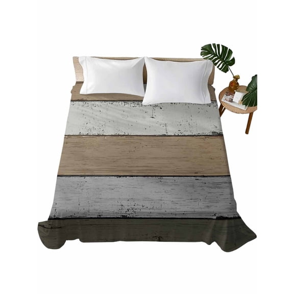 Brown Wood Grain Flat Sheet Only Twin Size, Soft Breathable Bed Top Sheets for Mattress, Vintage Grey Stripe Gradient Grain Luxury Bedding Flat Sheets for Home Hotel Bedroom Bed Protection