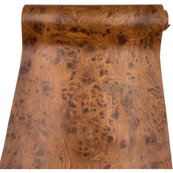 Brown Wood Grain Furniture Paper PVC Self-Adhesive Shelf Liner Locker Door Sticker 17.7 Inch by 9.8 Feet