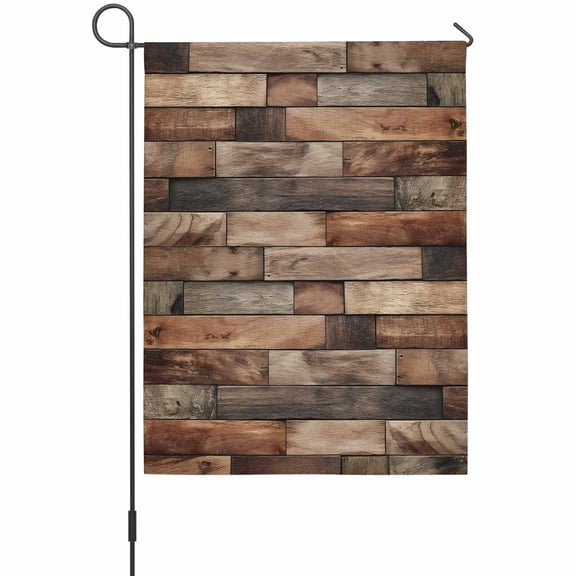 Brown Wood Grain Garden Flag 12 x 18 Inches, Farmhouse Vintage Wooden Board Patchwork Weather Proof Outdoor Patio Flags Double Sided Small Garden Decoration for Yard Outside Home