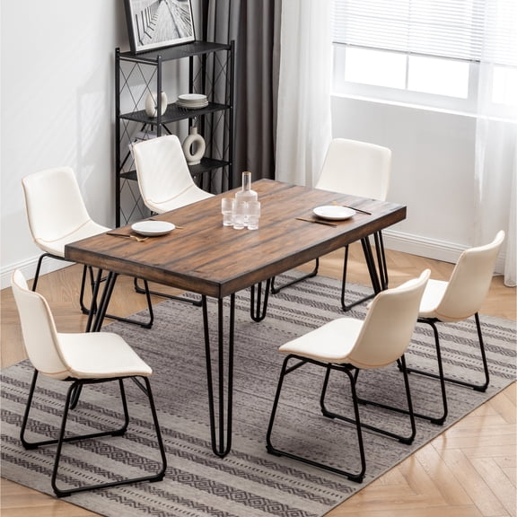 Brown Wood Grain, Metal Chair Frames, 7-Piece - Creates a Cozy Dining Atmosphere