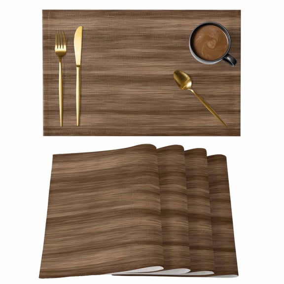 Brown Wood Grain Placemats Set of 4, Retro Farmhouse Wooden Plank Placemats for Dining Table, Place Mats for Kitchen Tabletop, Waterproof Wipeable Dining Table Mats Set
