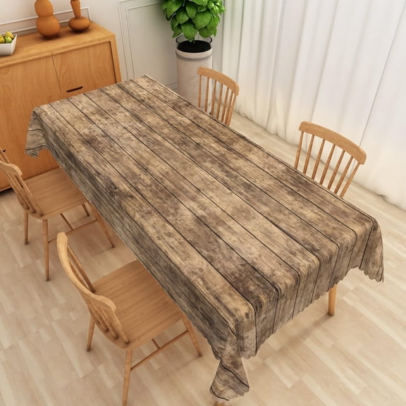 Brown Wood Grain Rectangle Tablecloth 60x84 Inch Rustic Natural Wooden Fabric Table Cloth Polyester Wrinkle and Oil Resistance Reusable Table Cover for Cottage Garden Theme Party Dining Decor