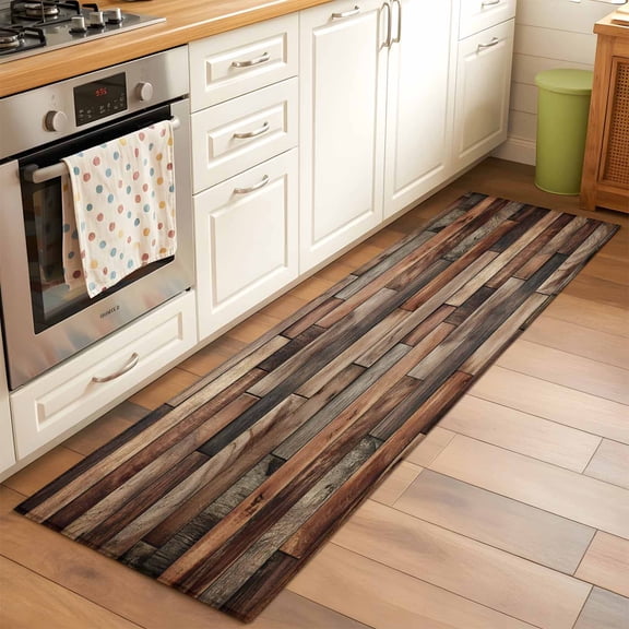 Brown Wood Grain Runner Rugs 2x6 ft Farmhouse Vintage Wooden Board Patchwork Washable Hallway Rugs Non-Slip Floor Mats Absorbent Carpet Bedside Runners for Bedroom Kitchen Bathroom Laundry Room