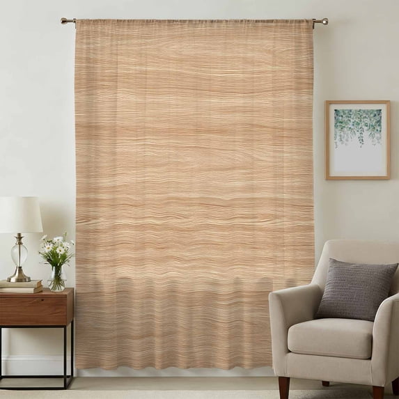 Brown Wood Grain Sheer Curtains 54 Inches Long, Retro Western Farmhouse Wooden Board Light Filering Curtains, Breathable Simi Curtain Privacy Drapes for Kitchen Bathroom Small Window Treatment