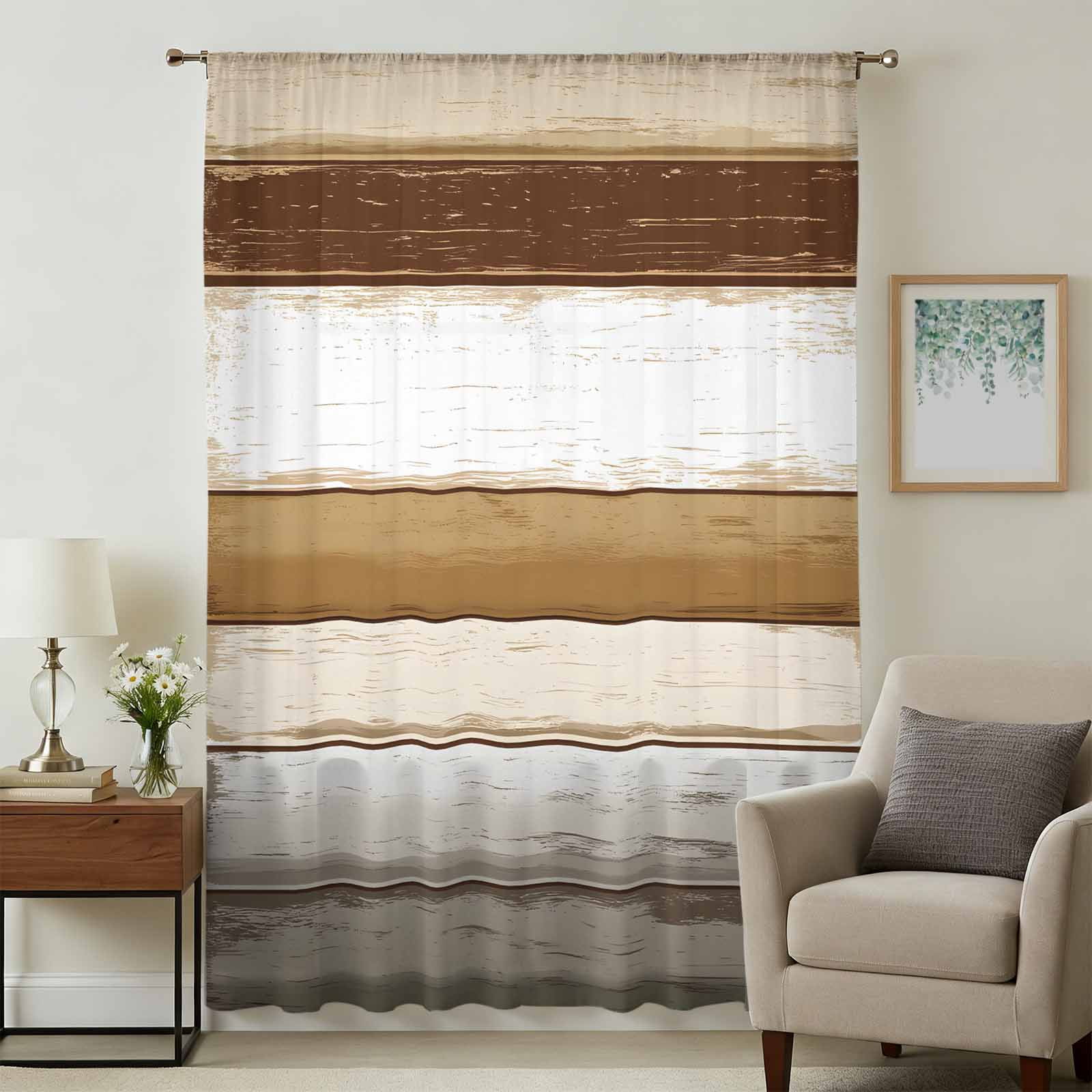 Brown Wood Grain Sheer Curtains 96 Inches Long, Vintage Country ...