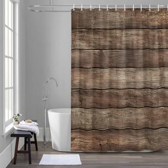 Brown Wood Grain Shower Curtain for Bathroom Decor, Realistic Wooden Board Texture Farmhouses Waterproof Fabric Shower Curtain, 36"x78" Set with 12 Hooks