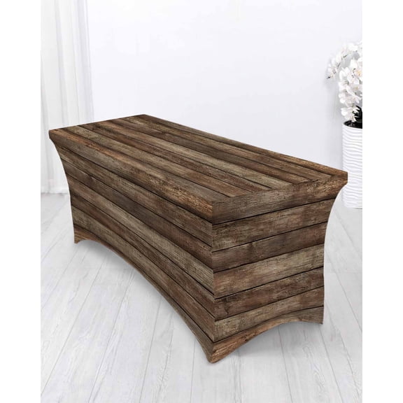 Brown Wood Grain Spandex Tablecloth 4ft Realistic Wooden Board Texture Farmhouses Elastic Fitted Cloth for Rectangle Table Wrinkle Proof Stretch Table Cover for Wedding Party Birthday Banquet