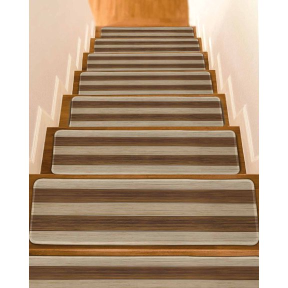 Brown Wood Grain Stair Treads for Wooden Steps Indoor Runner Rug Carpet, Ombre Rustic Retro Wooden Plank 7 Pieces Peel and Stick Staircase Step Treads Covers Washable Throw Door Mats, 30"x8"