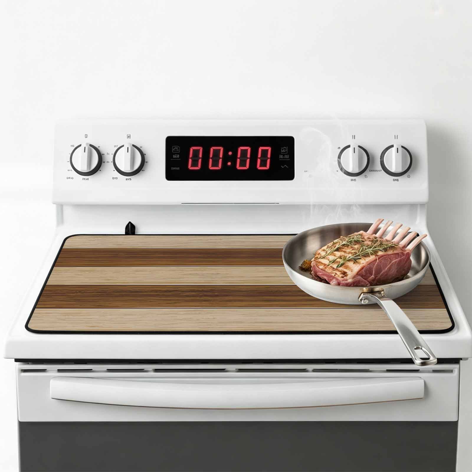 Brown Wood Grain Stove Top Cover for Electric Stove, Heat-proof & Non Slip Glass Top Stove Cover Protector, Ombre Rustic Retro Wooden Plank Kitchen Flat Cooktop Rubber Mat 24x21 Inches