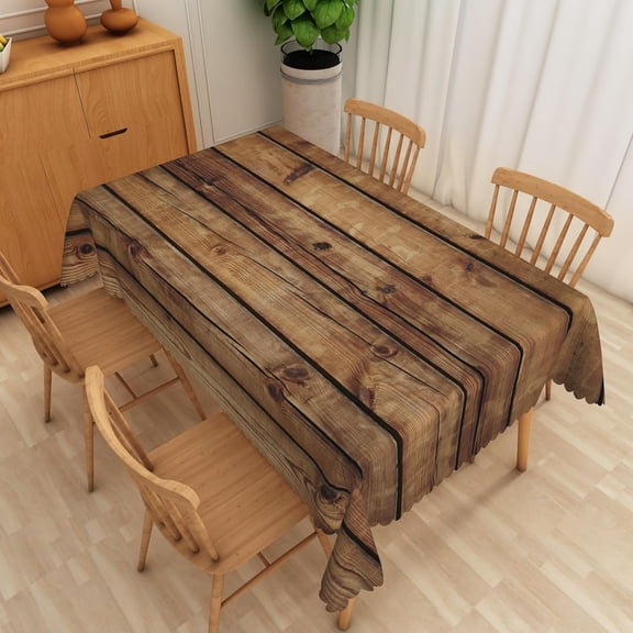Brown Wood Grain Tablecloth 60x84 Inch Natural Rustic Brown Wooden Texture Fabric Rectangle Table Cloth Polyester Oilproof Washable Table Cover for Farmhouse Cottage Theme Party Dining Decor