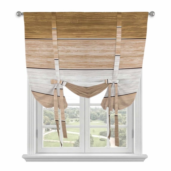 Brown Wood Grain Tie Up Curtains 45 Inches Long, Kitchen Window Curtains Over Sink, Country Retro Wooden Plank Farmhouse Small Window Curtains Shade Balloon Curtains Valances for Bedroom/Cafe 34"x45"