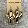 thumbnail image 1 of Brown Wood Leopard Cowhide Genuine Leather Cow Tag Western Earrings for Women, 1 of 9