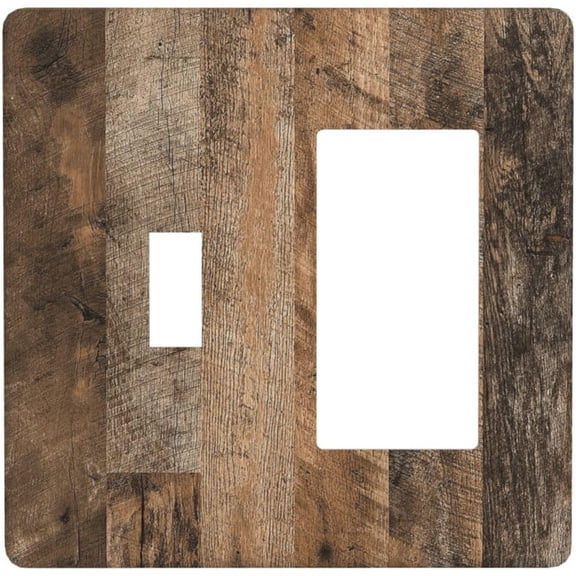 Brown Wood Light Switch Cover, 2 Gang 1 Toggle 1 Rocker Combo Wall Plate for Farmhouse Decor
