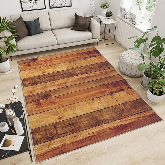 Brown Wood Plank Texture Art Area Rug, Rustic Wooden Texture Floor Rugs ...
