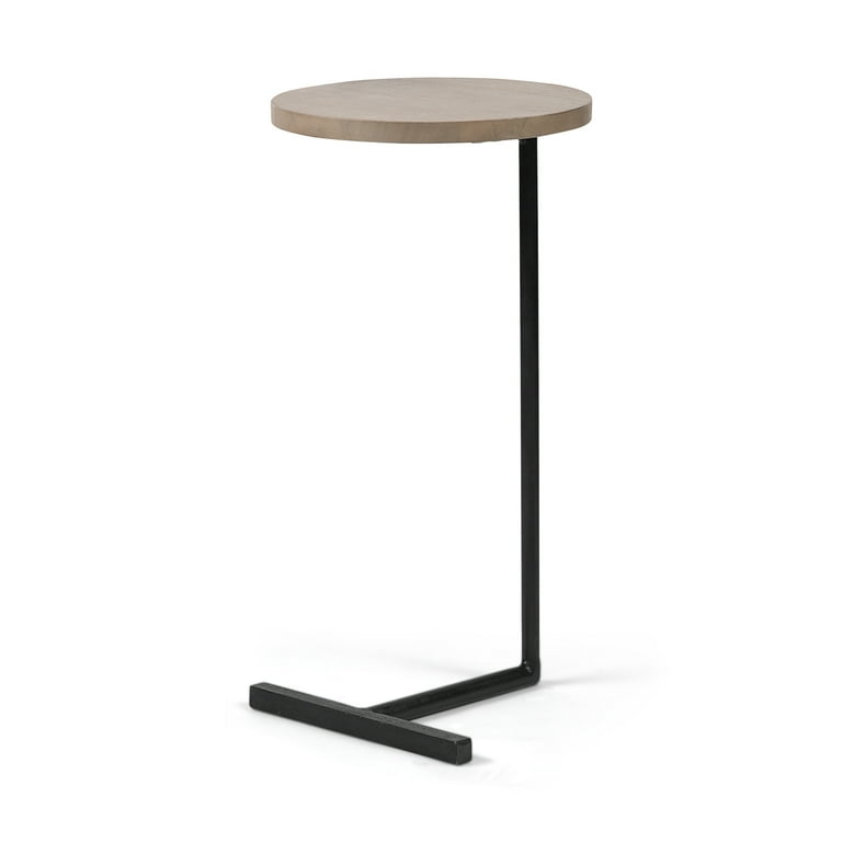 Brown Wood Round Top Accent Table With Black Iron Base Brown Wood Round Top Accent Table With Black Iron Base