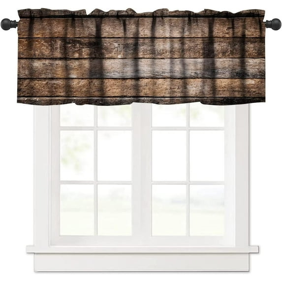 Brown Wood Rustic Valance Curtain Lumbers Colors Rod Pocket Valance Window Treatments 1 Panel Short Curtains for Kitchen Farmhouse Living Room Bathroom Bedroom 54 x 18 in