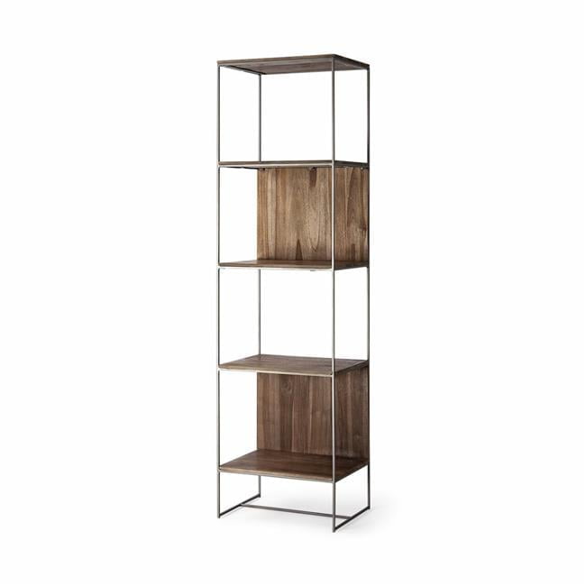 Brown Wood And Silver Metal Frame With 4 Shelf Shelving Unit Brown Wood And Silver Metal Frame With 4 Shelf Shelving Unit