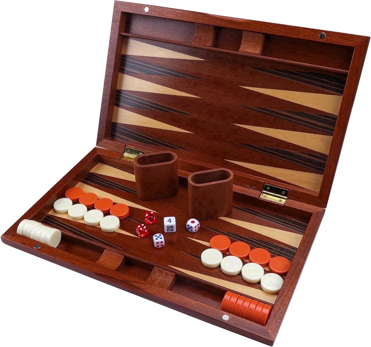Fugocen Backgammon Set Folding Classic Brown Wooden Portable Travel 15 Inches