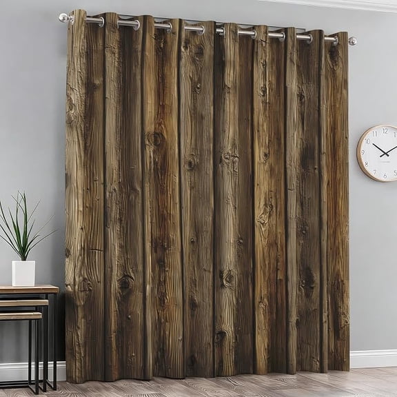 Brown Wooden Board Blackout Curtains for Bedroom, Thermal Country Faux Wood Plank Curtains, Grommet Drapes Window, Rustic Wood Grain Room Decor Living Room 26"W x 45"L (Pack of 2)