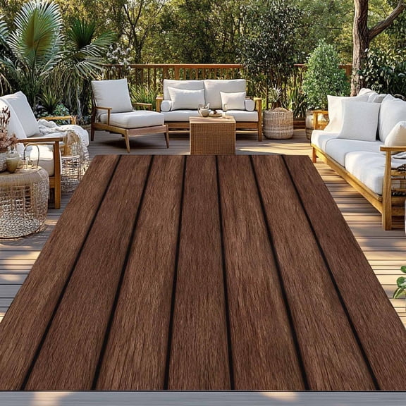 Brown Wooden Board Indoor Outdoor Rugs 4x6 Ft, Vintage Wood Grain Farmhouse Barn Themes Outdoor Patio Rugs Mat Washable Outside Area Rugs Carpet for Porch Deck RV Camping Pool Balcony Backyard