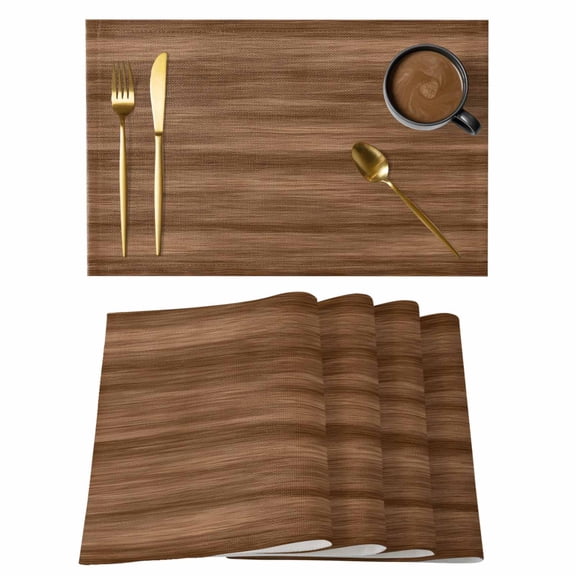 Brown Wooden Board Placemats Set of 4, Simple Vintage Country Wood Grain Placemats for Dining Table, Place Mats for Kitchen Tabletop, Waterproof Wipeable Dining Table Mats Set