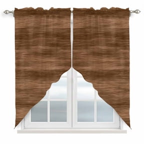 Brown Wooden Board Swag Curtains for Living Room/Bedroom, Simple Vintage Country Wood Grain Swag Kitchen Curtain Valances for Windows, Tier Topper Scalloped Curtain 2 Panels, 56"W x 36"L