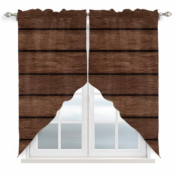 Brown Wooden Board Swag Valances for Windows 2 Pack Vintage Wood Grain Farmhouse Barn Themes Swag Kitchen Curtains 36 Inches Long Rod Pocket Short Window Treatment for Kitchen Bathroom 28"x36"
